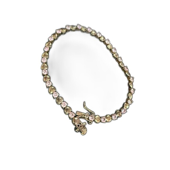 BGZ 925 Sterling Silver Pink Cubic Zirconia Tennis Bracelet 7.5” Box Clasp - Picture 2 of 10